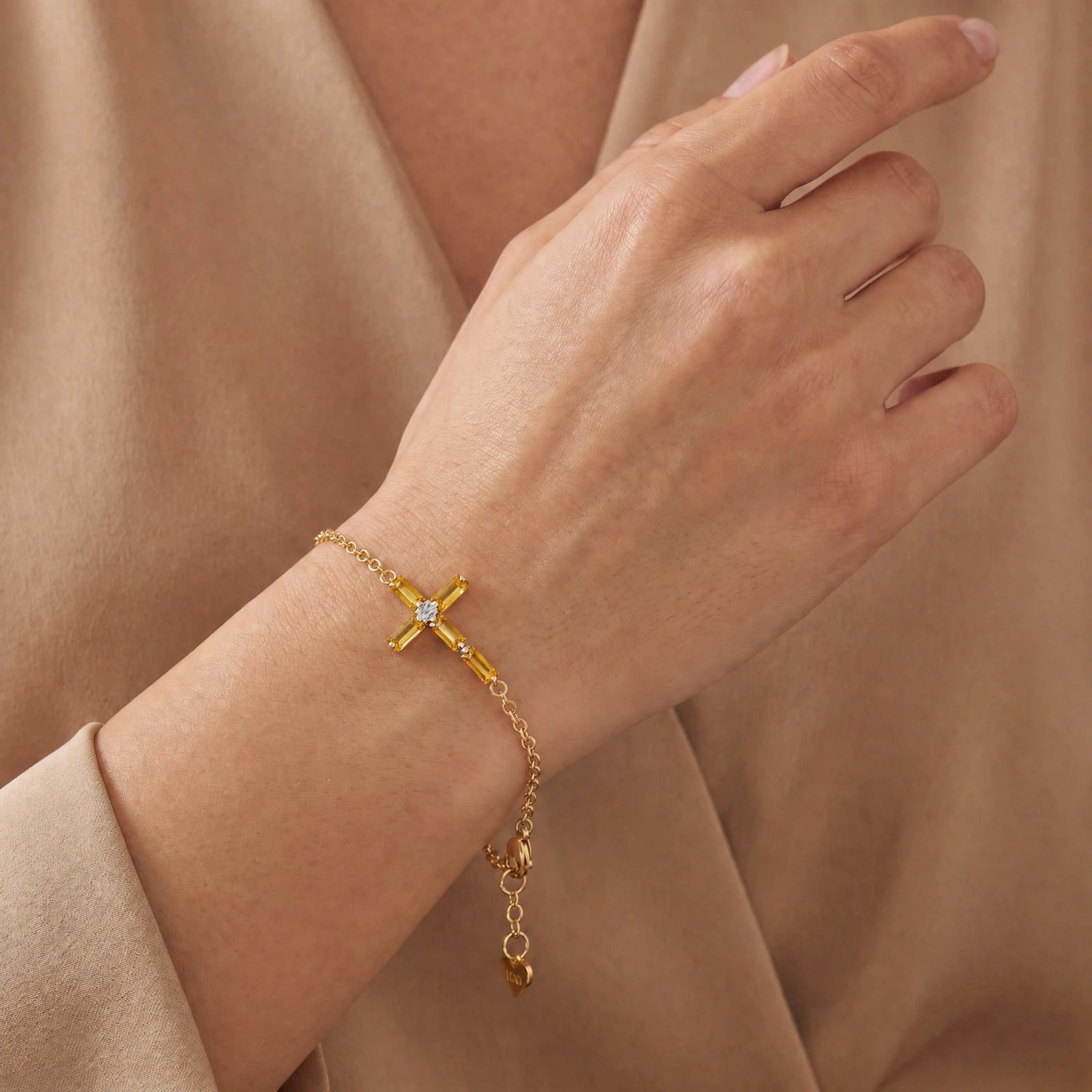 Yellow Gold Cross Bracelet Citrine 10K — Ines