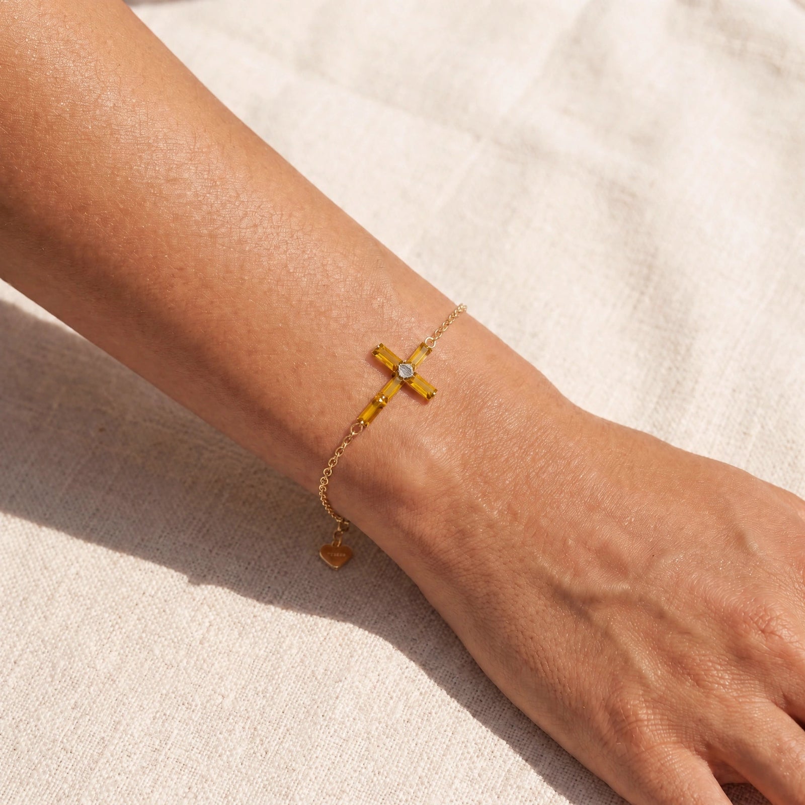 Yellow Gold Cross Bracelet Citrine 10K — Ines
