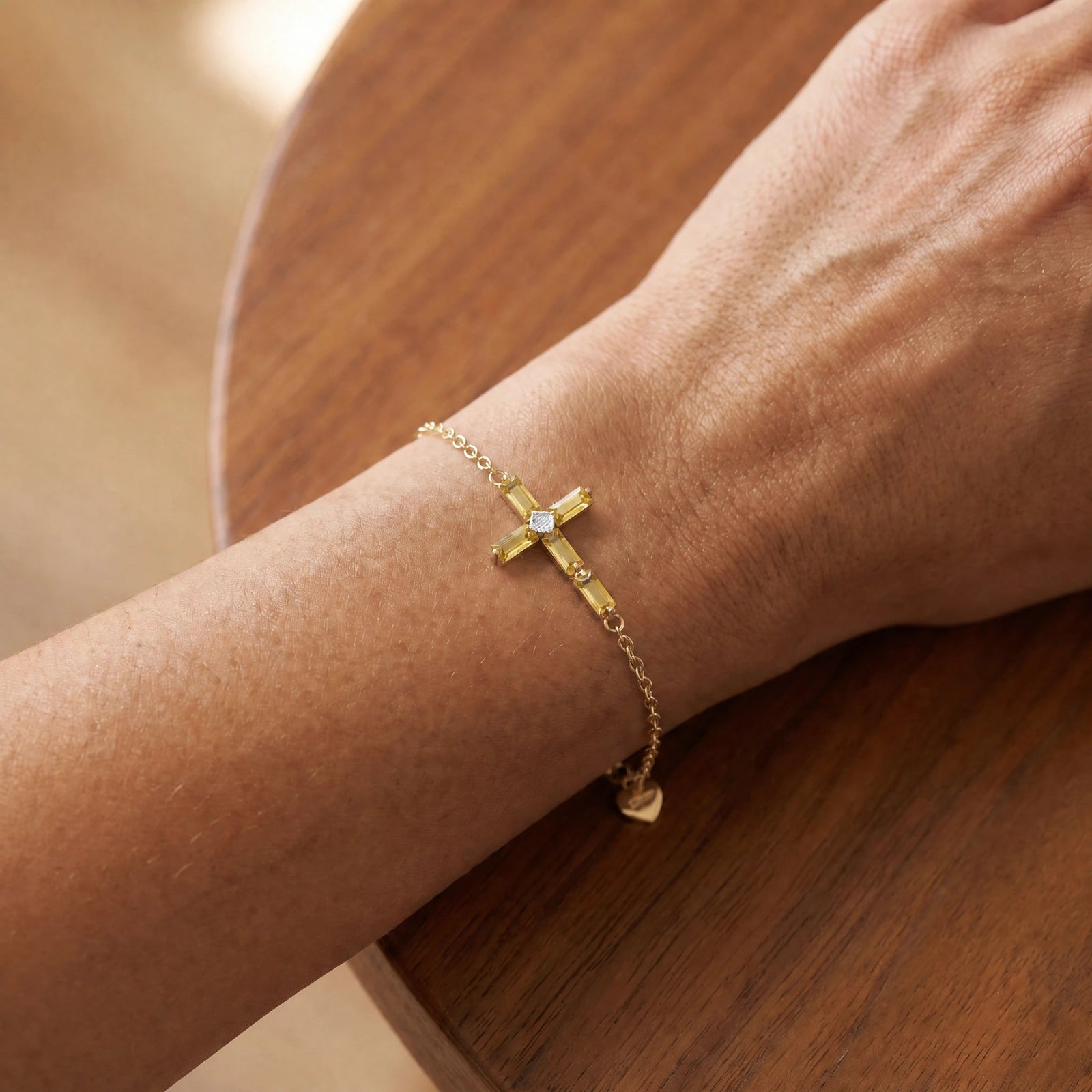 Yellow Gold Cross Bracelet Citrine 10K — Ines
