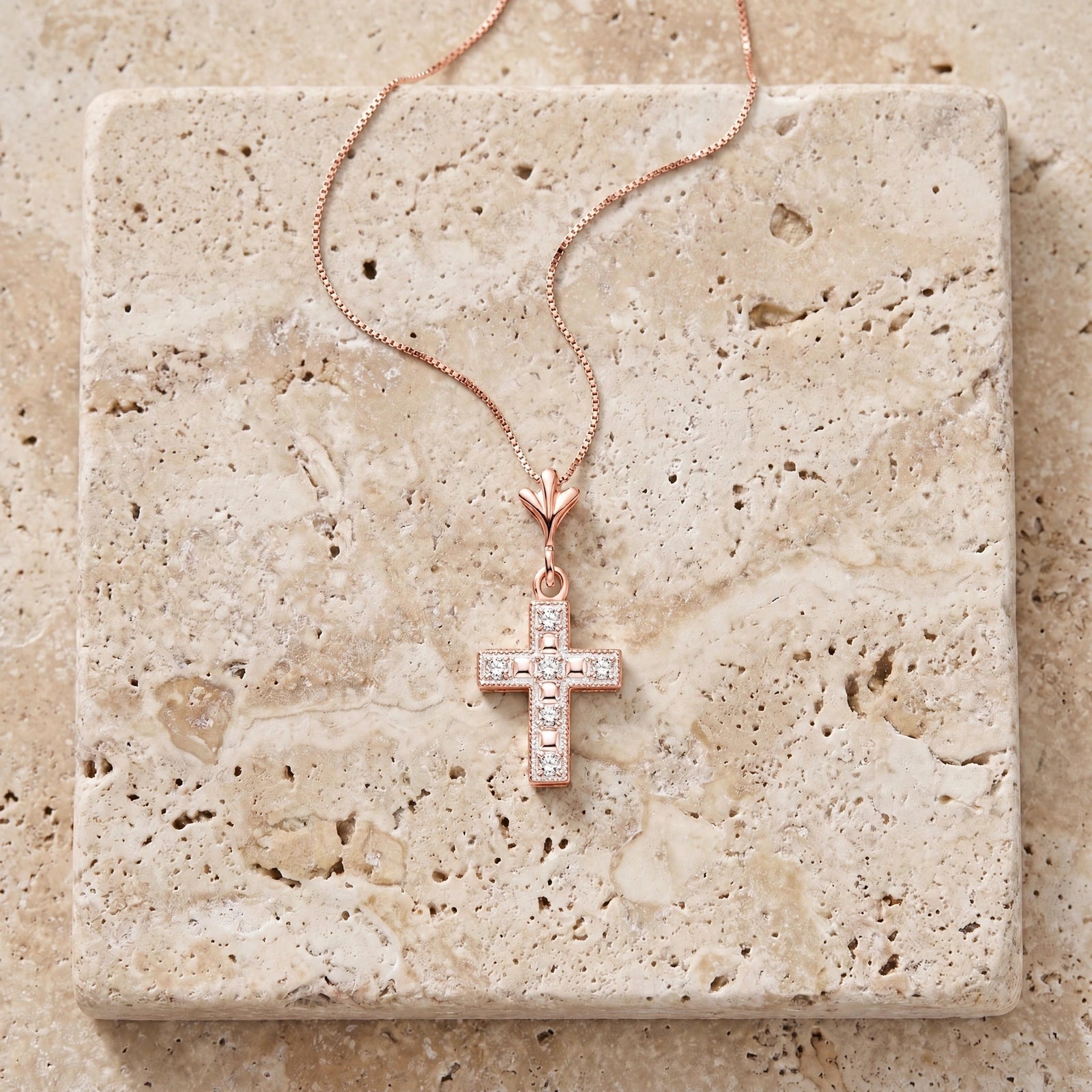Rose Gold Aura Cross Pendant Necklace Diamond 10K — Egle