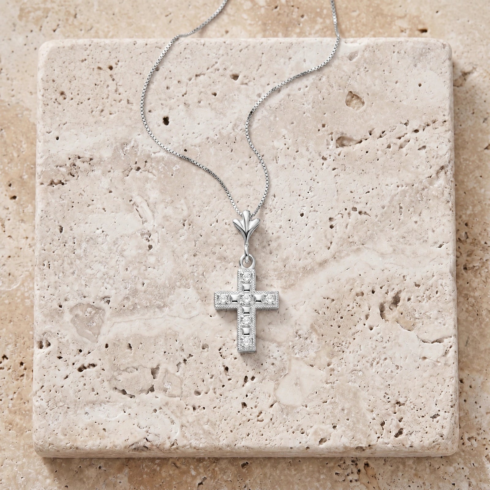 White Gold Aura Cross Pendant Necklace Diamond 10K — Egle