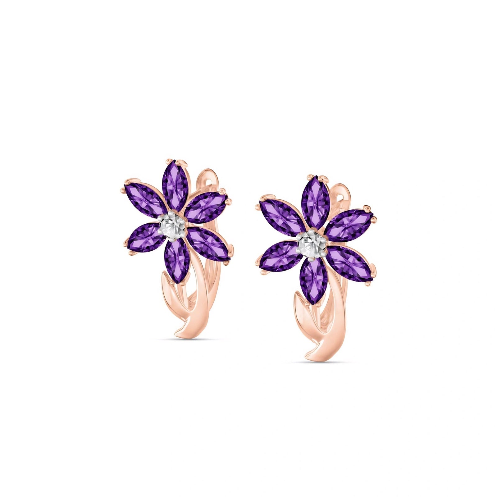 Rose Gold Earrings Amethyst 10K — Carolina