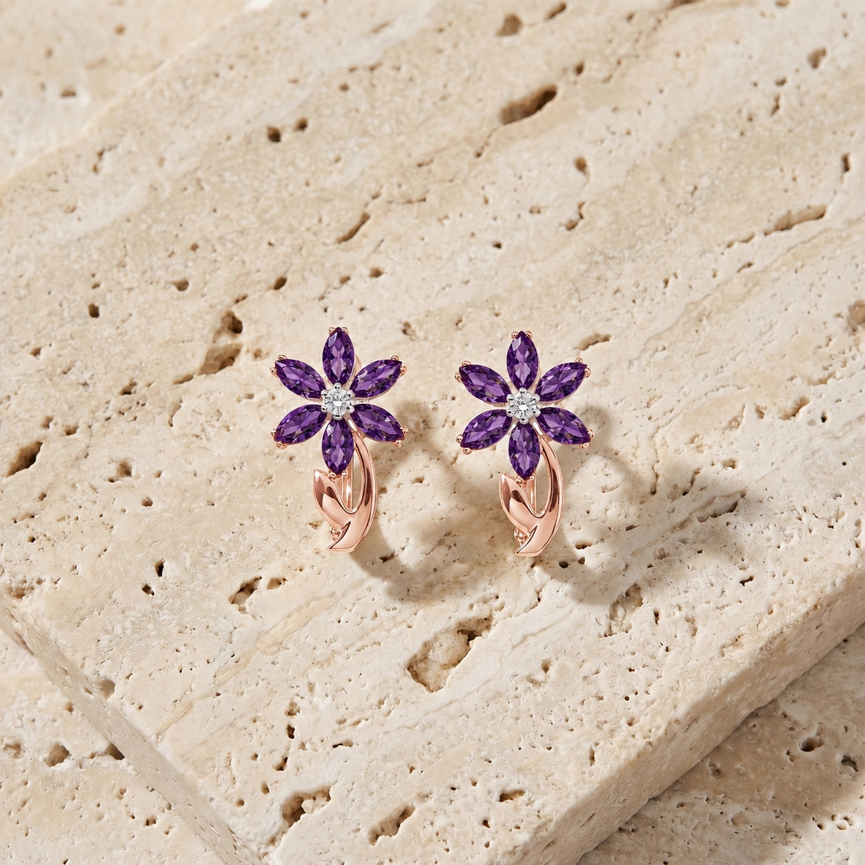 Rose Gold Earrings Amethyst 10K — Carolina