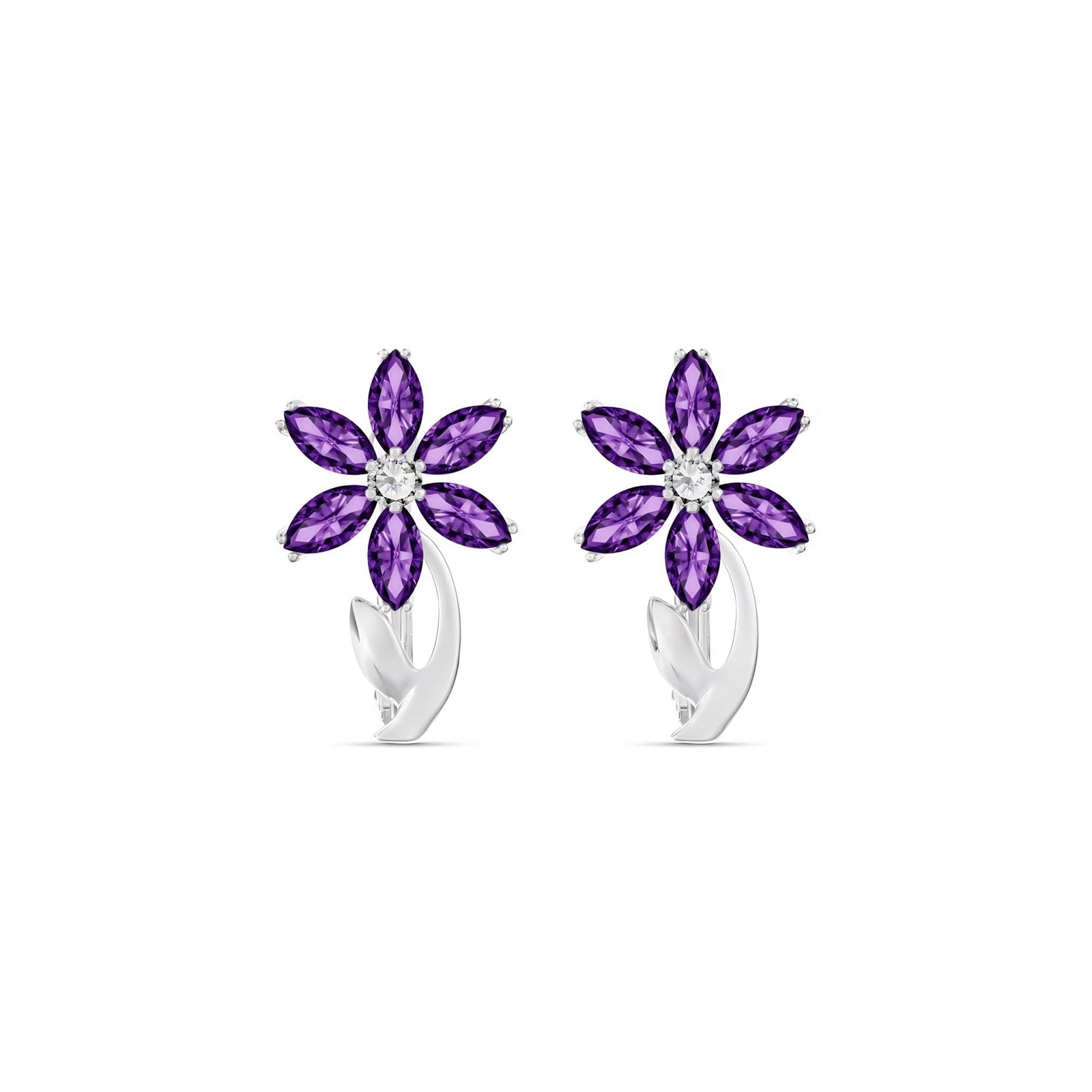 White Gold Earrings Amethyst 10K — Carolina