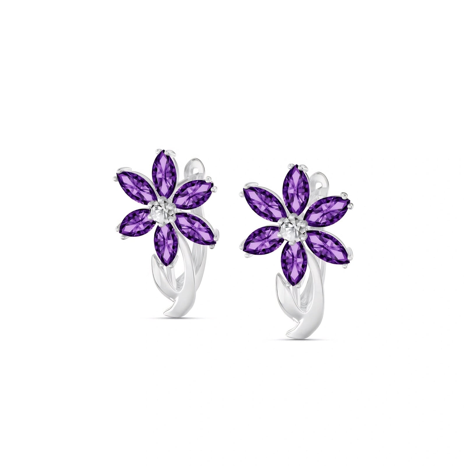 White Gold Earrings Amethyst 10K — Carolina
