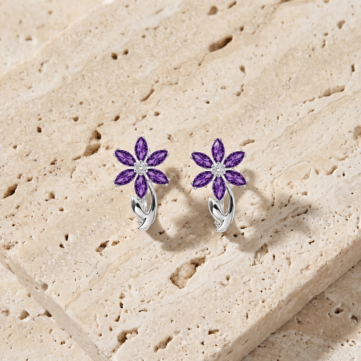 White Gold Earrings Amethyst 10K — Carolina