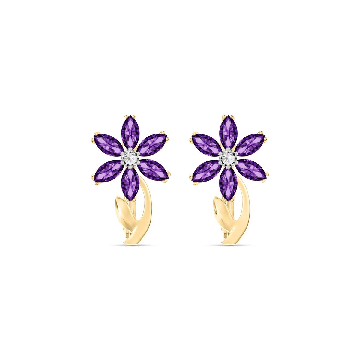 Yellow Gold Earrings Amethyst 10K — Carolina