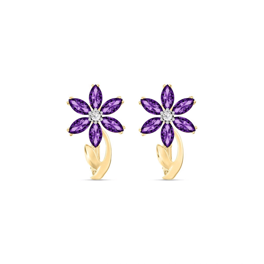 Yellow Gold Earrings Amethyst 10K — Carolina