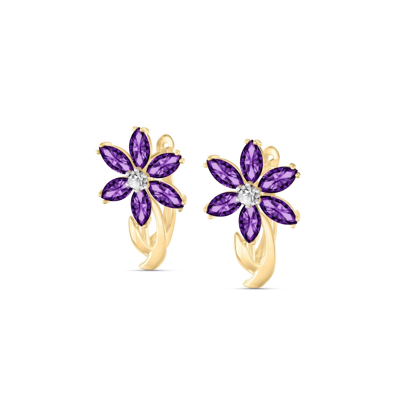 Yellow Gold Earrings Amethyst 10K — Carolina