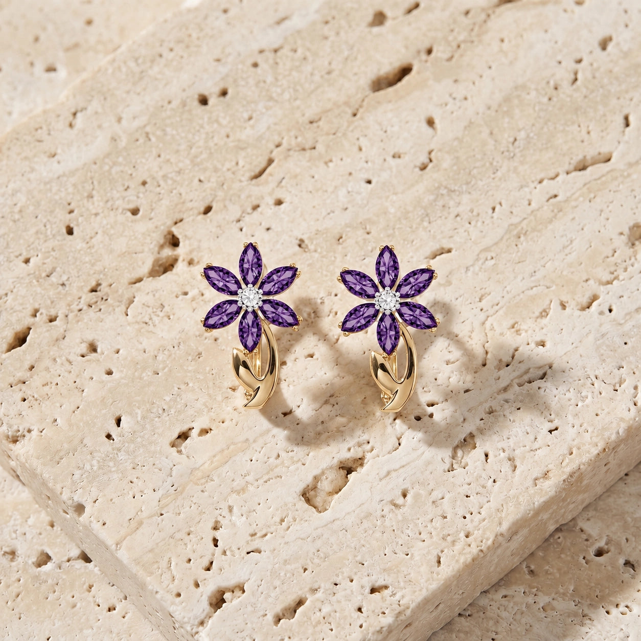 Yellow Gold Earrings Amethyst 10K — Carolina