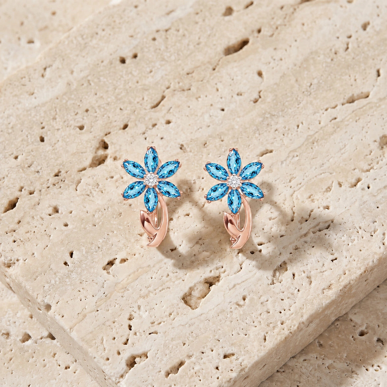 Rose Gold Earrings Blue Topaz 10K — Carolina