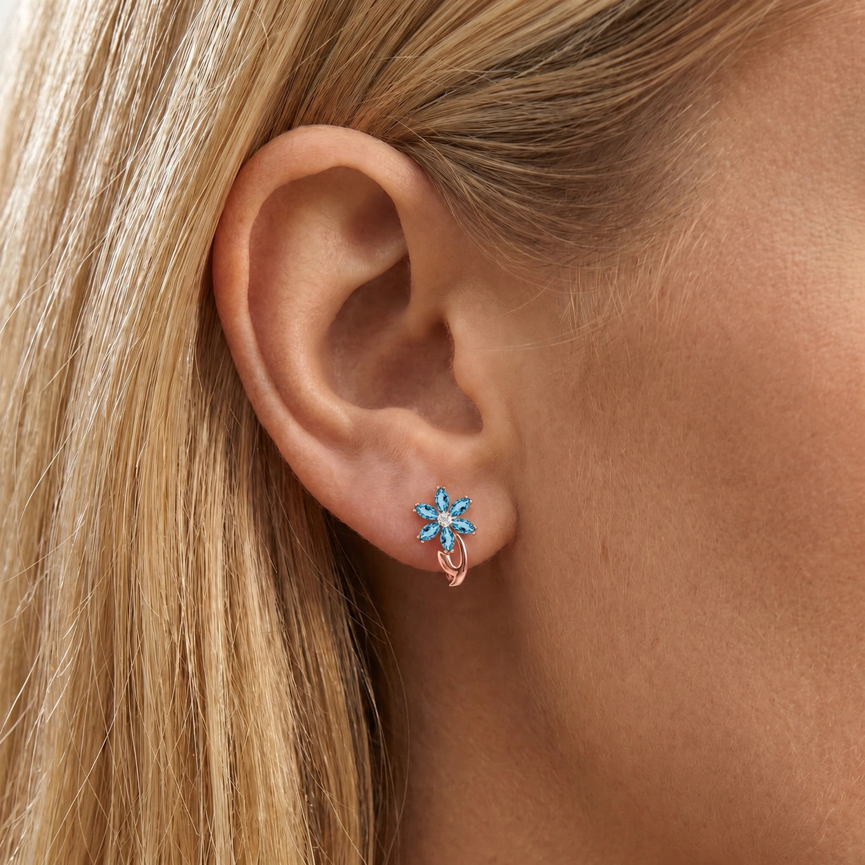 Rose Gold Earrings Blue Topaz 10K — Carolina