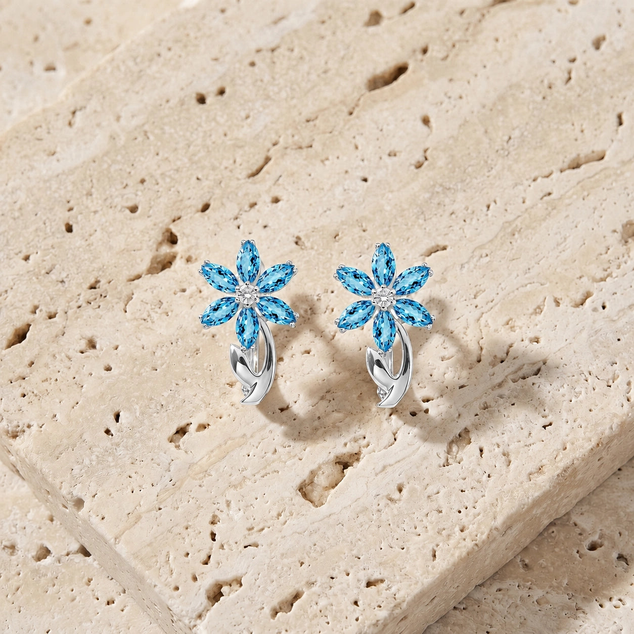 White Gold Earrings Blue Topaz 10K — Carolina