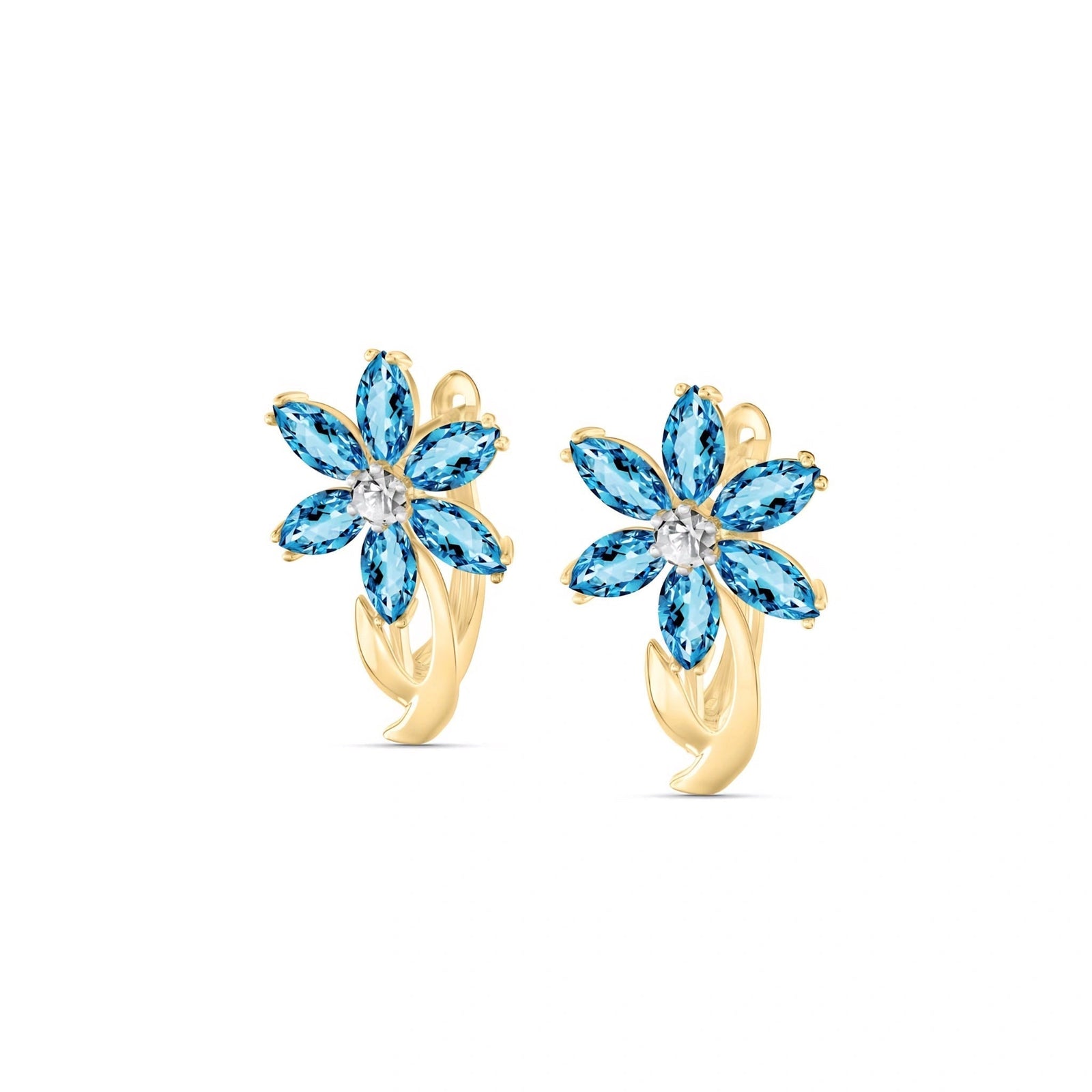 Yellow Gold Earrings Blue Topaz 10K — Carolina
