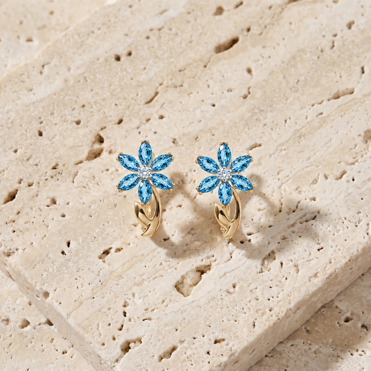 Yellow Gold Earrings Blue Topaz 10K — Carolina