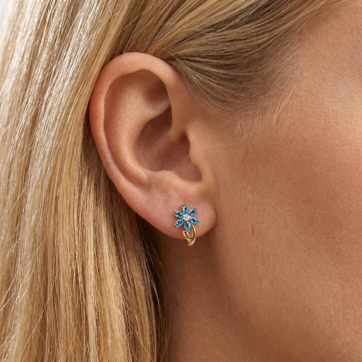 Yellow Gold Earrings Blue Topaz 10K — Carolina