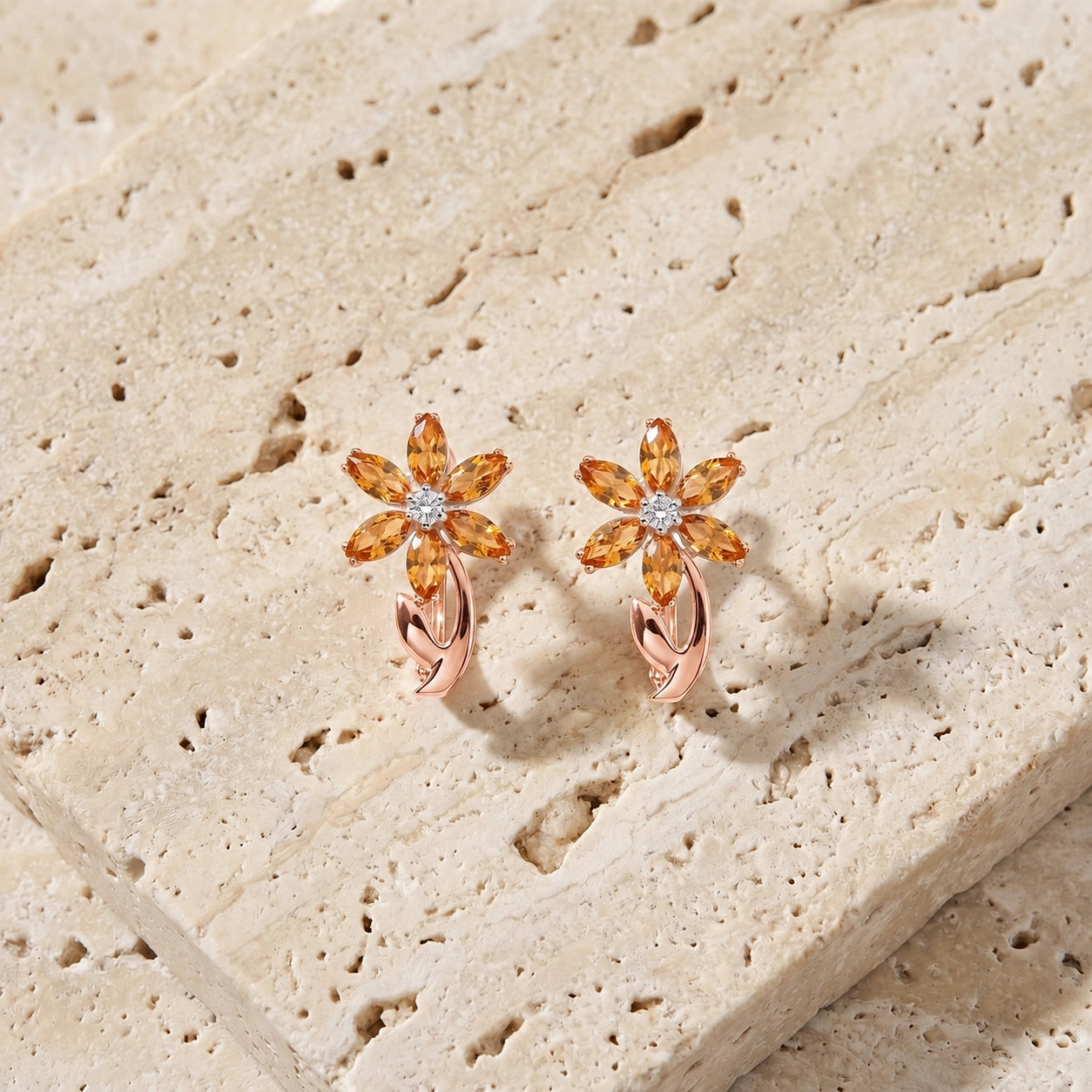 Rose Gold Earrings Citrine 10K — Carolina