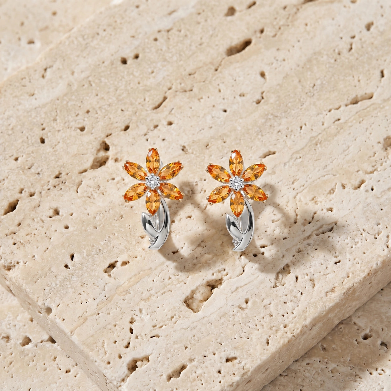 White Gold Earrings Citrine 10K — Carolina