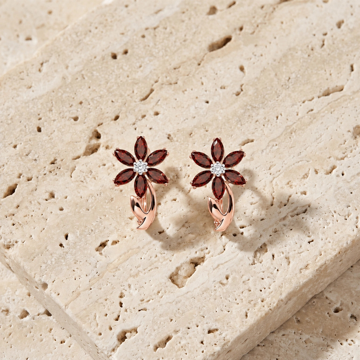 Rose Gold Earrings Garnet 10K — Carolina