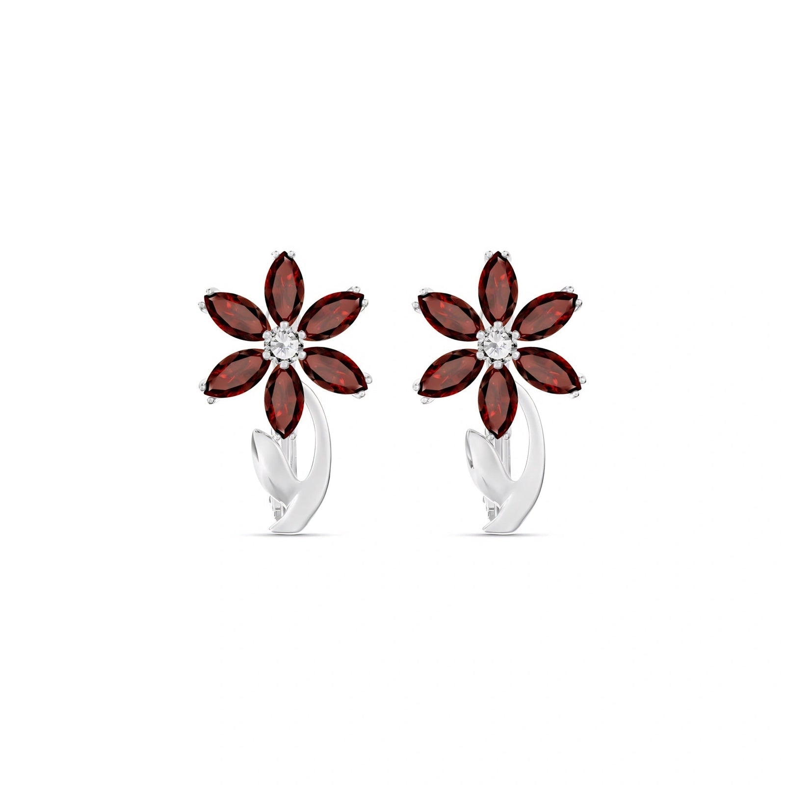 White Gold Earrings Garnet 10K — Carolina