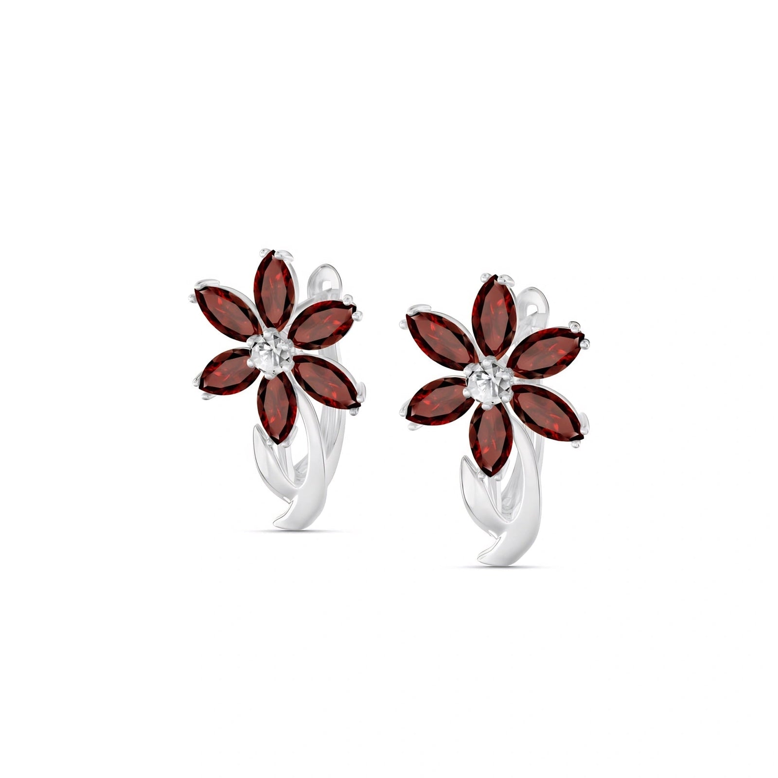 White Gold Earrings Garnet 10K — Carolina