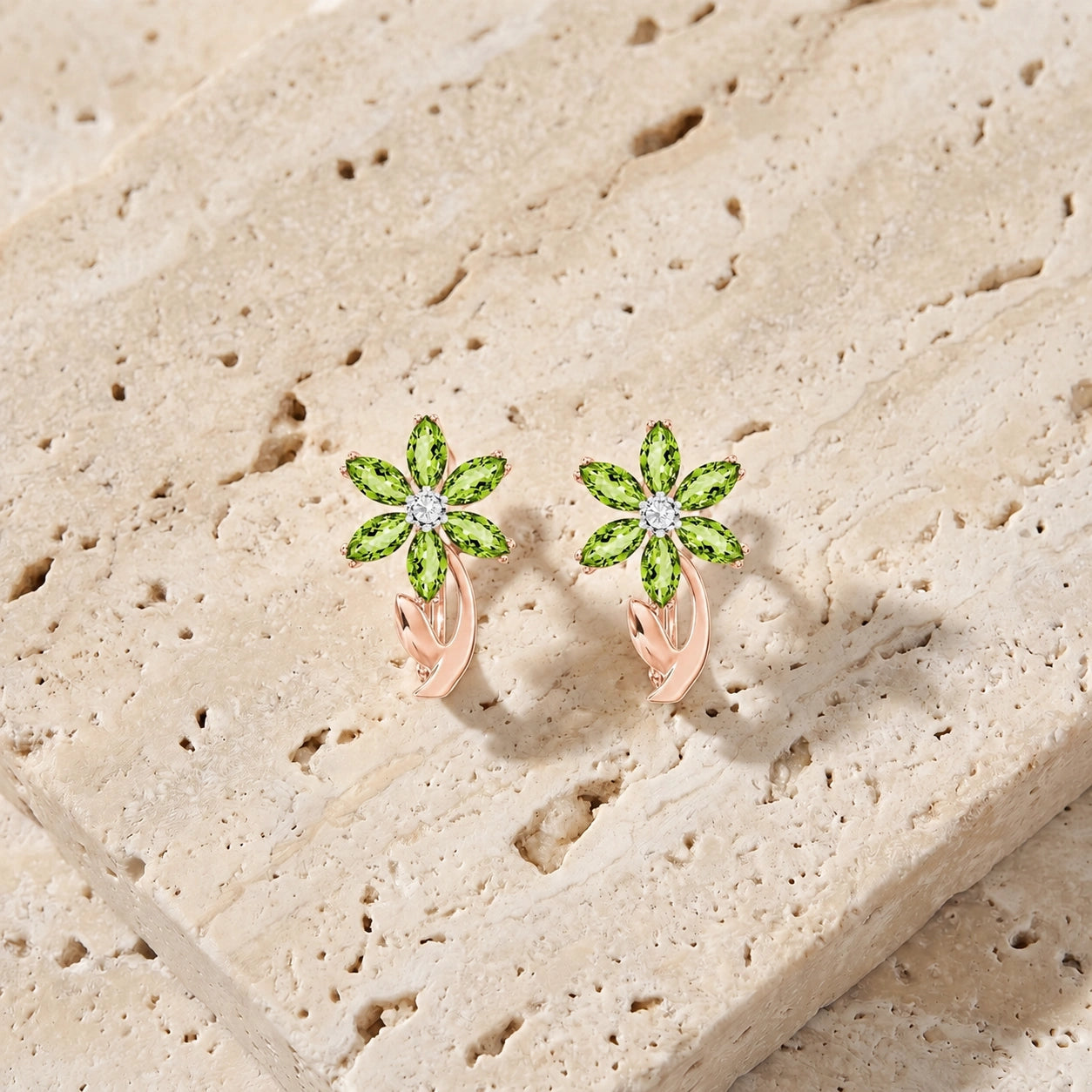 Rose Gold Earrings Peridot 10K — Carolina