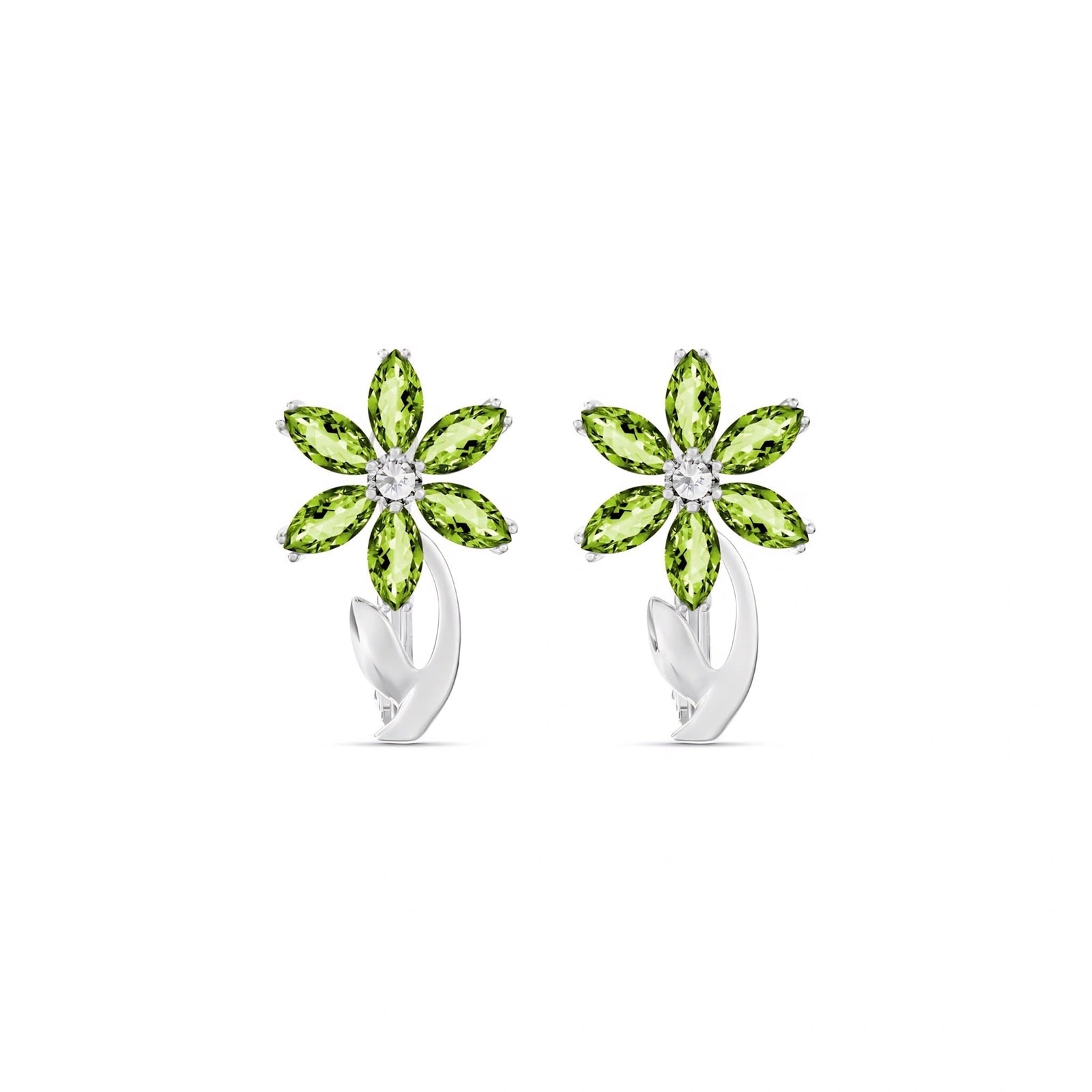 White Gold Earrings Peridot 10K — Carolina