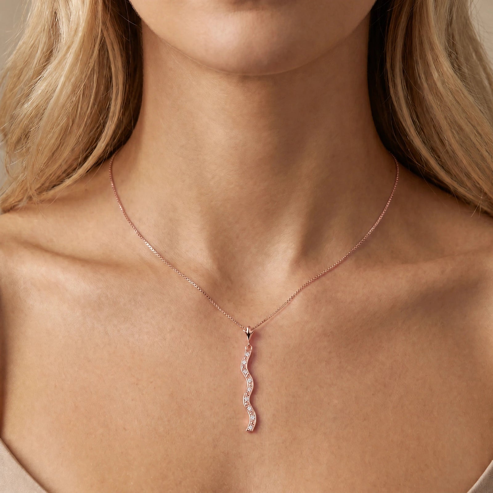 Rose Gold Road Necklace Diamond 10K — Marcellina