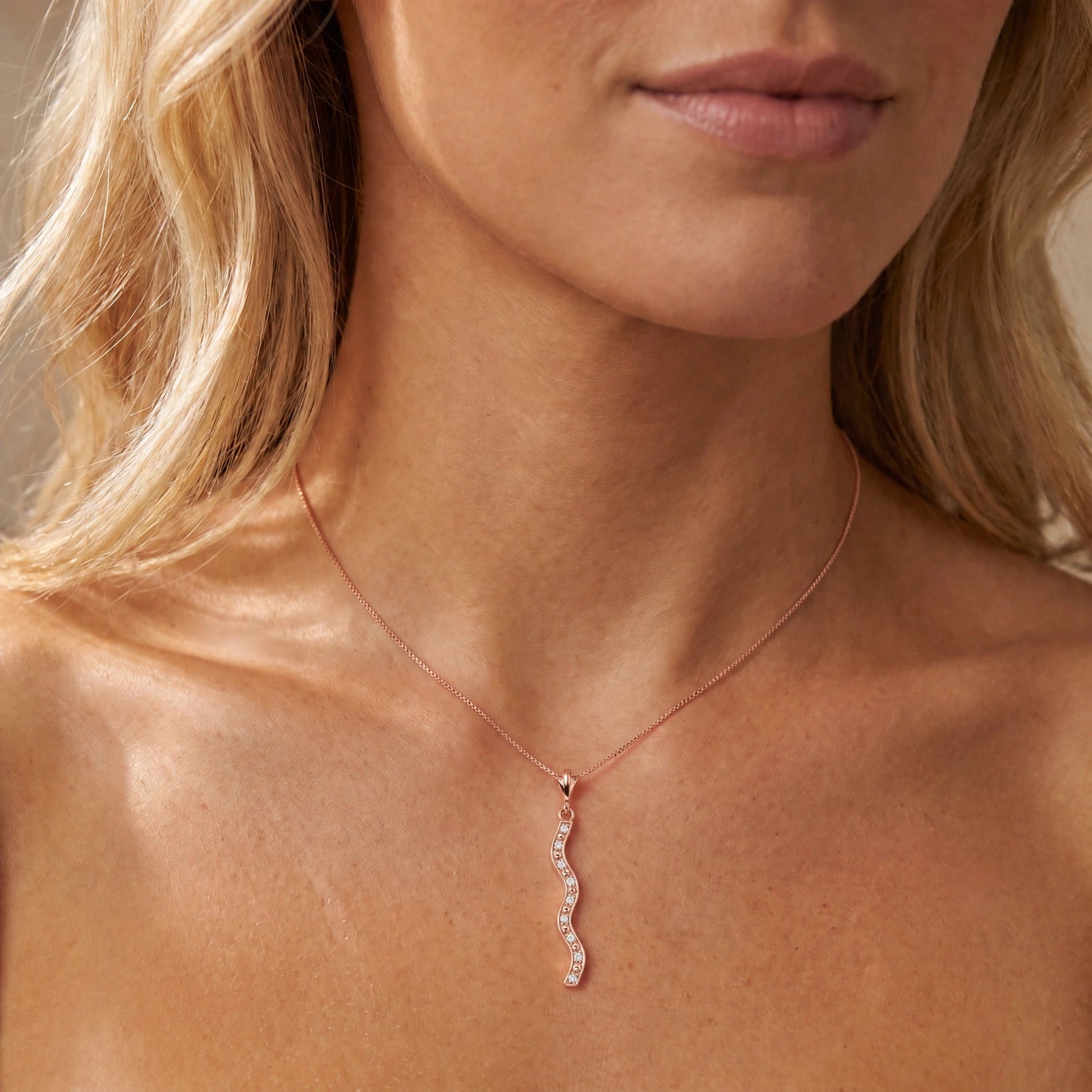 Rose Gold Road Necklace Diamond 10K — Marcellina