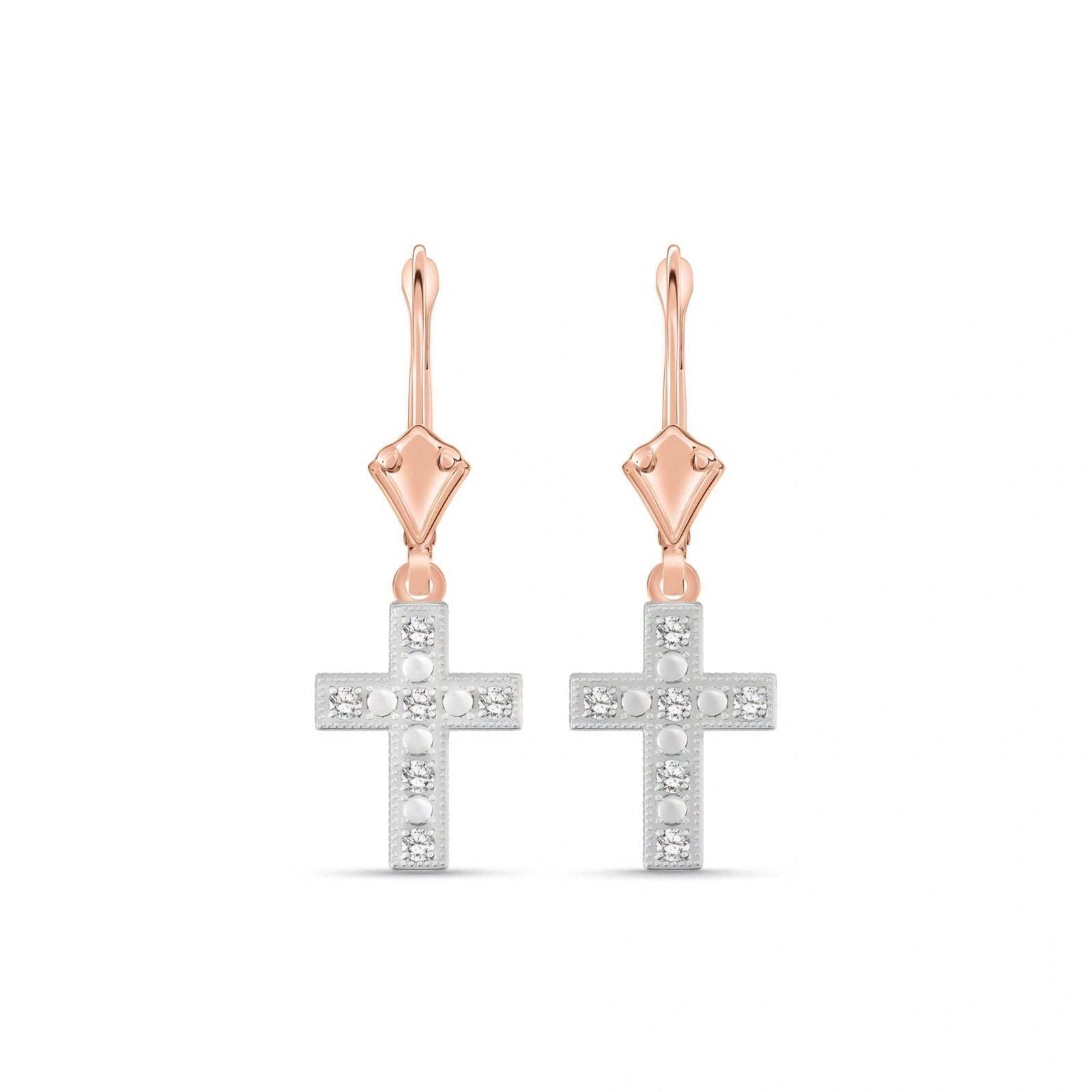 Rose Gold Heritage Cross Drop Earrings Diamond 10K — Nicoletta