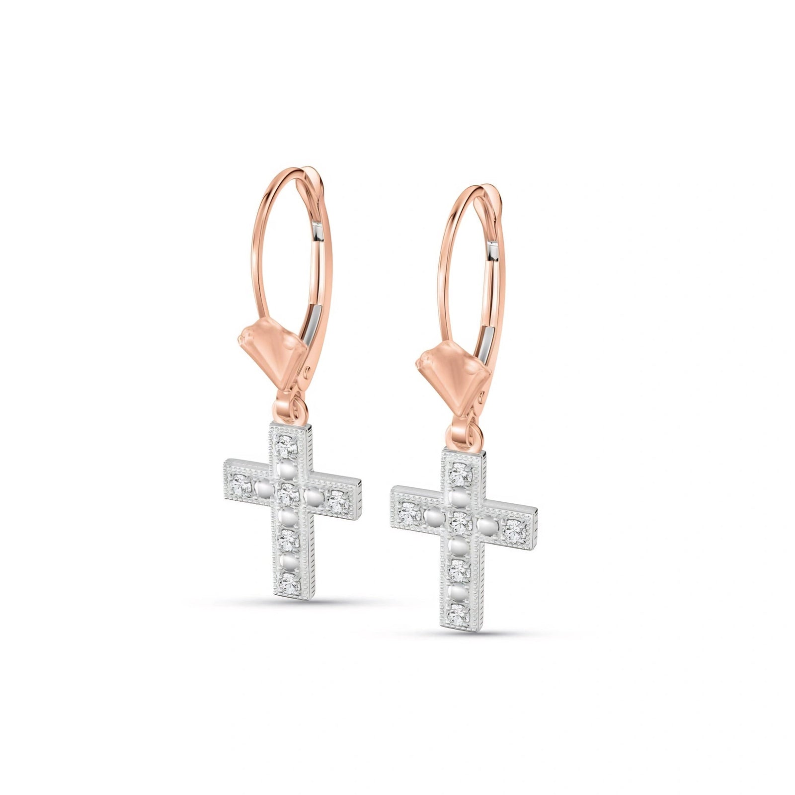Rose Gold Heritage Cross Drop Earrings Diamond 10K — Nicoletta