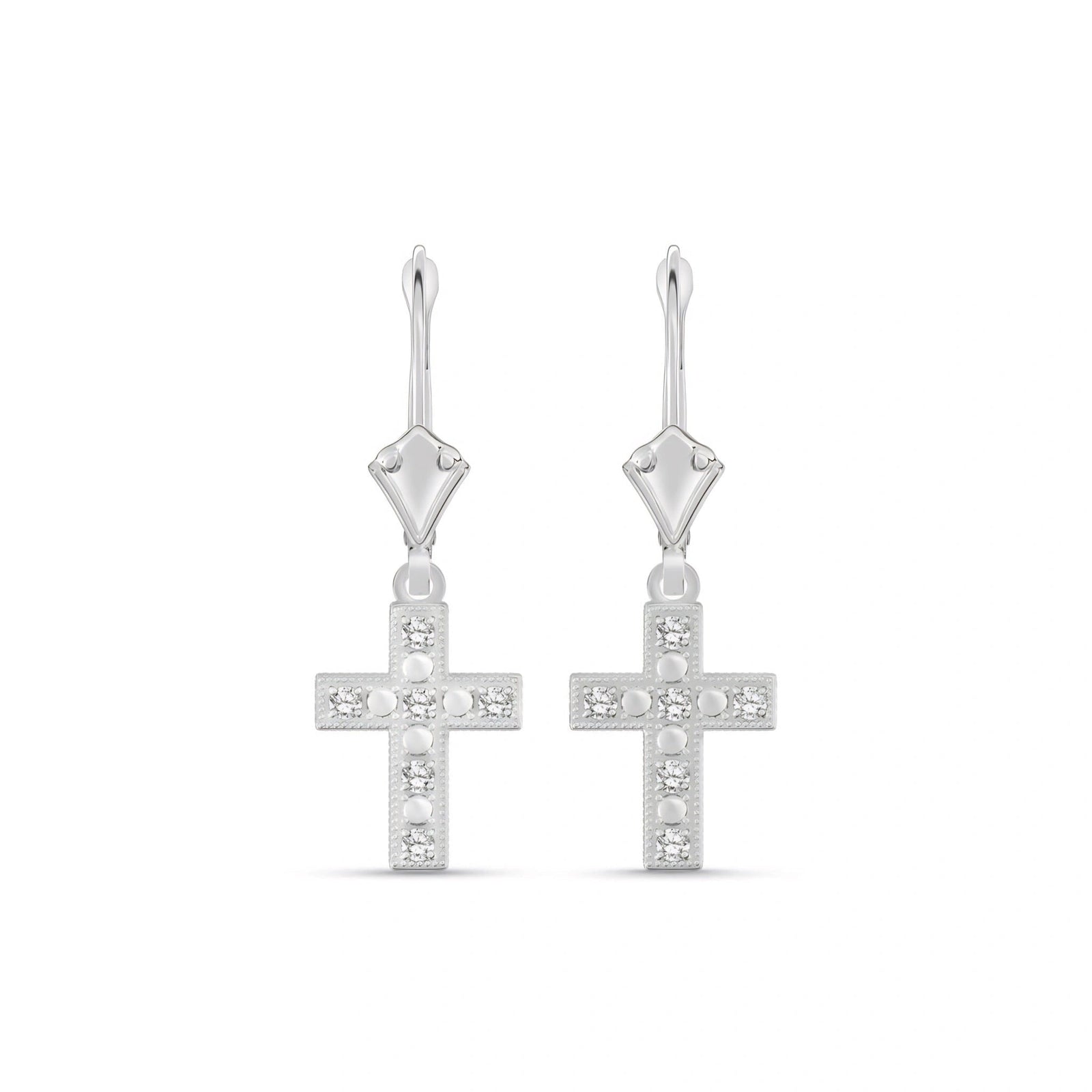 White Gold Heritage Cross Drop Earrings Diamond 10K — Nicoletta