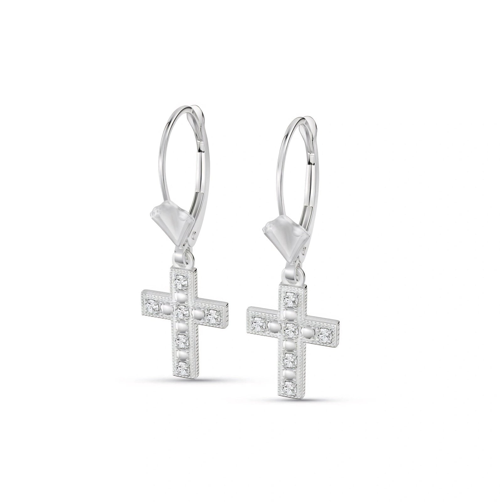 White Gold Heritage Cross Drop Earrings Diamond 10K — Nicoletta