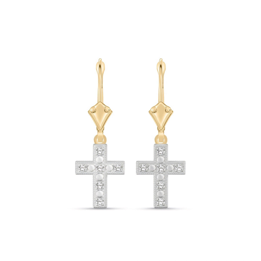Yellow Gold Heritage Cross Drop Earrings Diamond 10K — Nicoletta