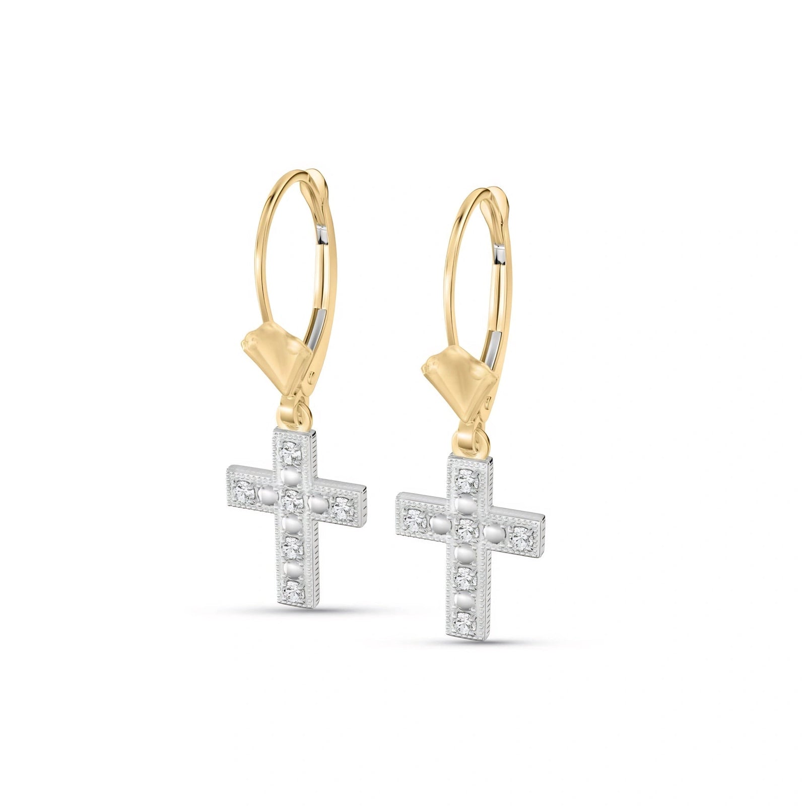 Yellow Gold Heritage Cross Drop Earrings Diamond 10K — Nicoletta