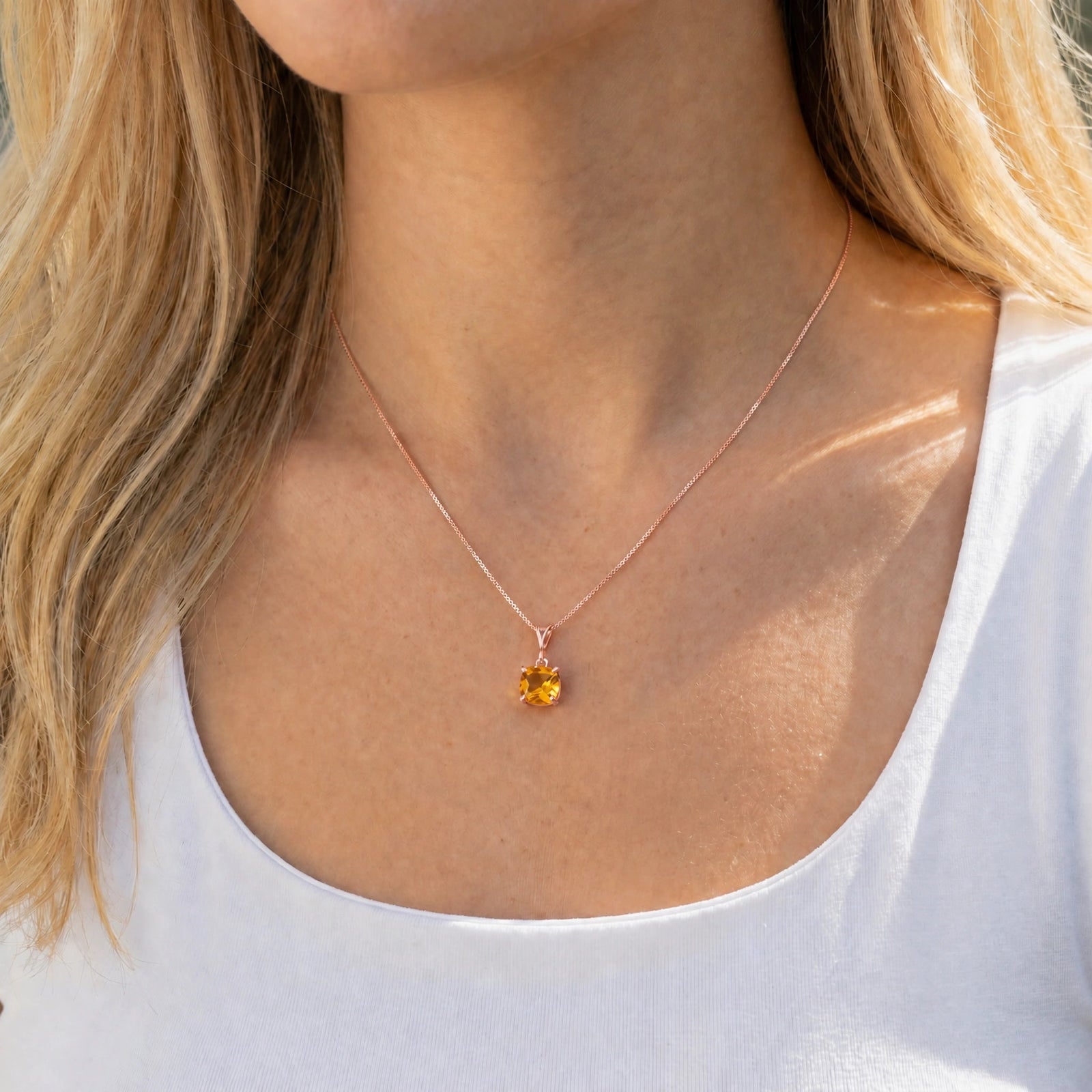 Rose Gold Petal Necklace Citrine 10K — Bianca
