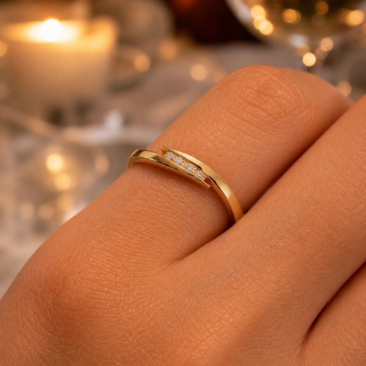 Yellow Gold Engagement Ring Diamond 10K — Attilia