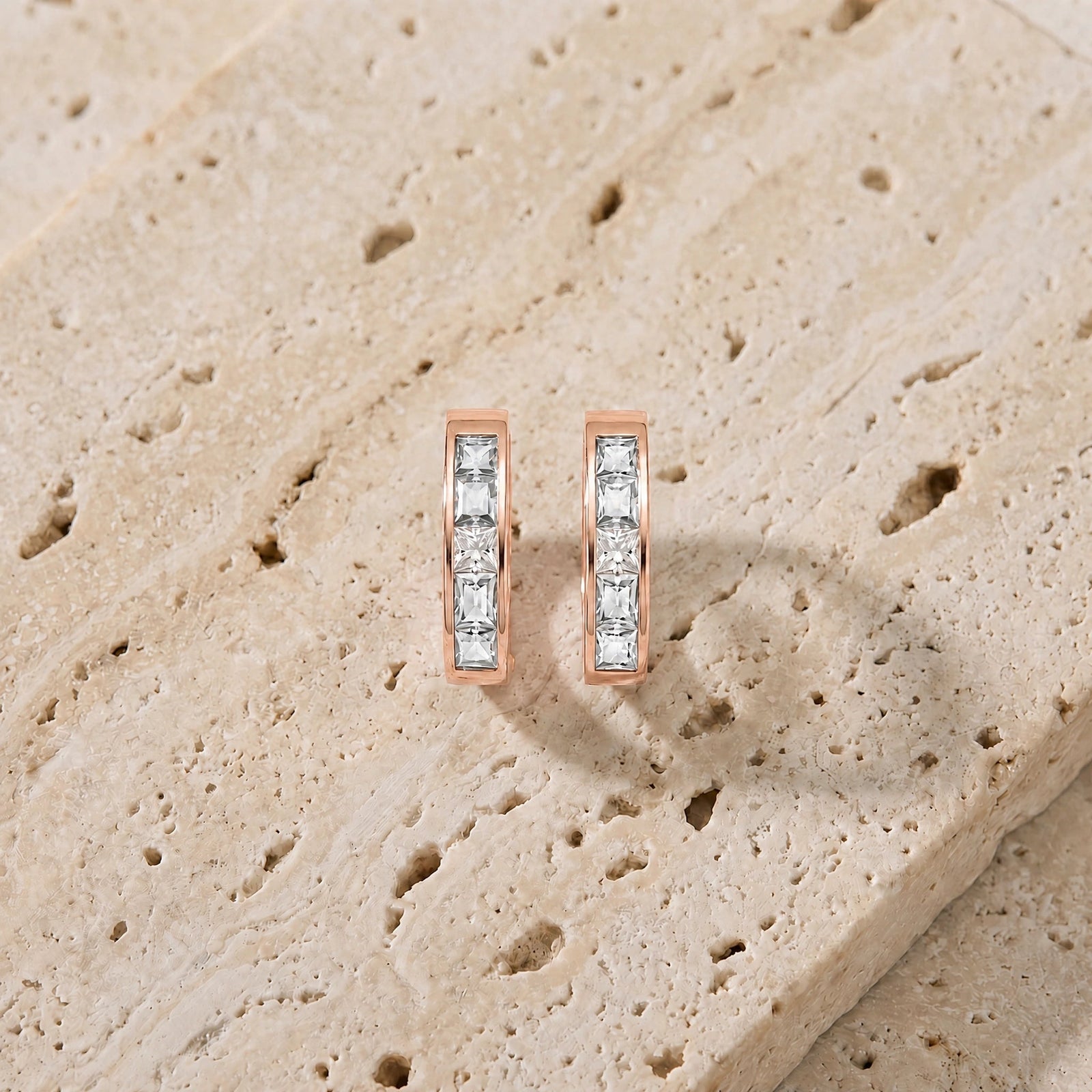 Rose Gold Huggie Earrings Zirconia 10K — Drusilla