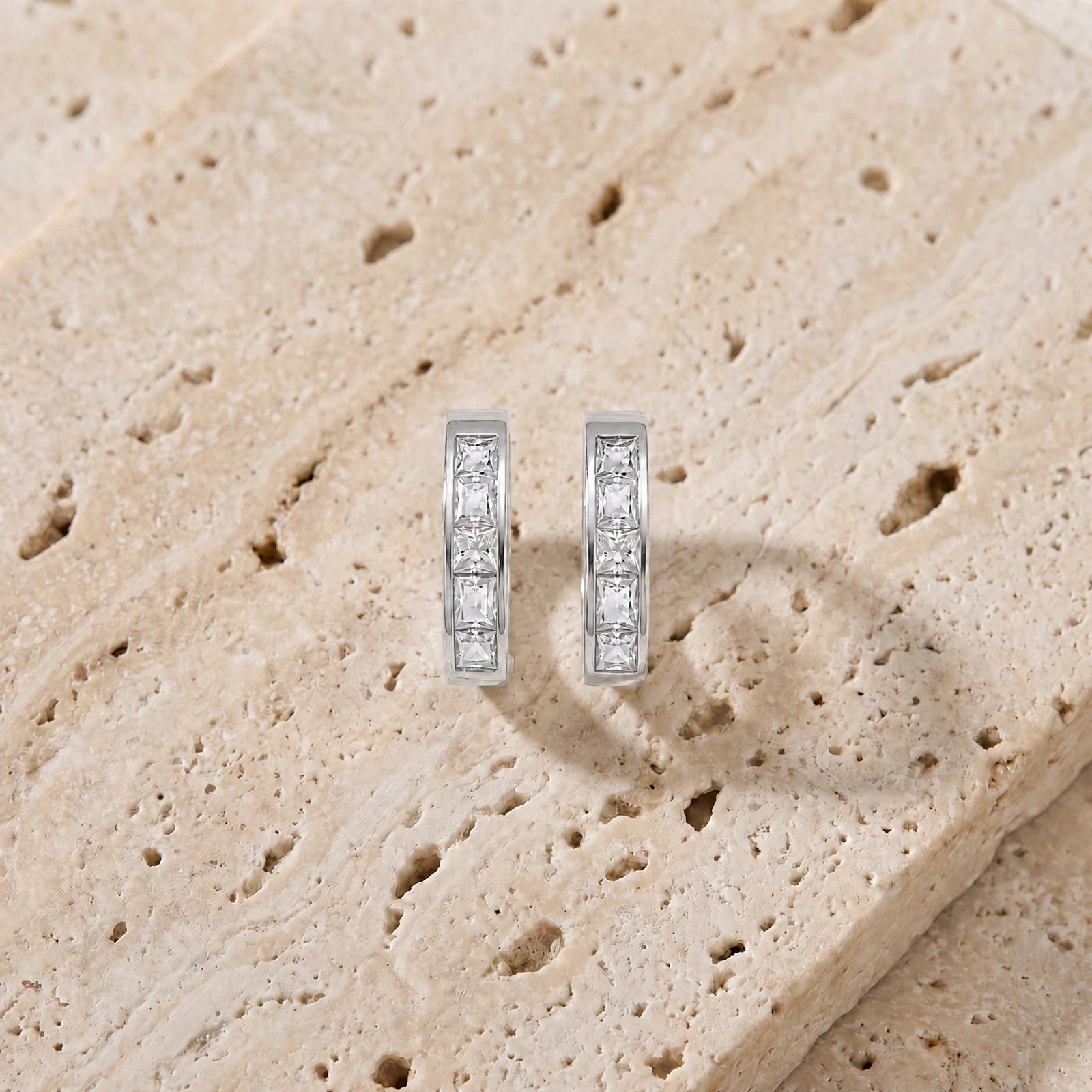 White Gold Huggie Earrings Zirconia 10K — Drusilla