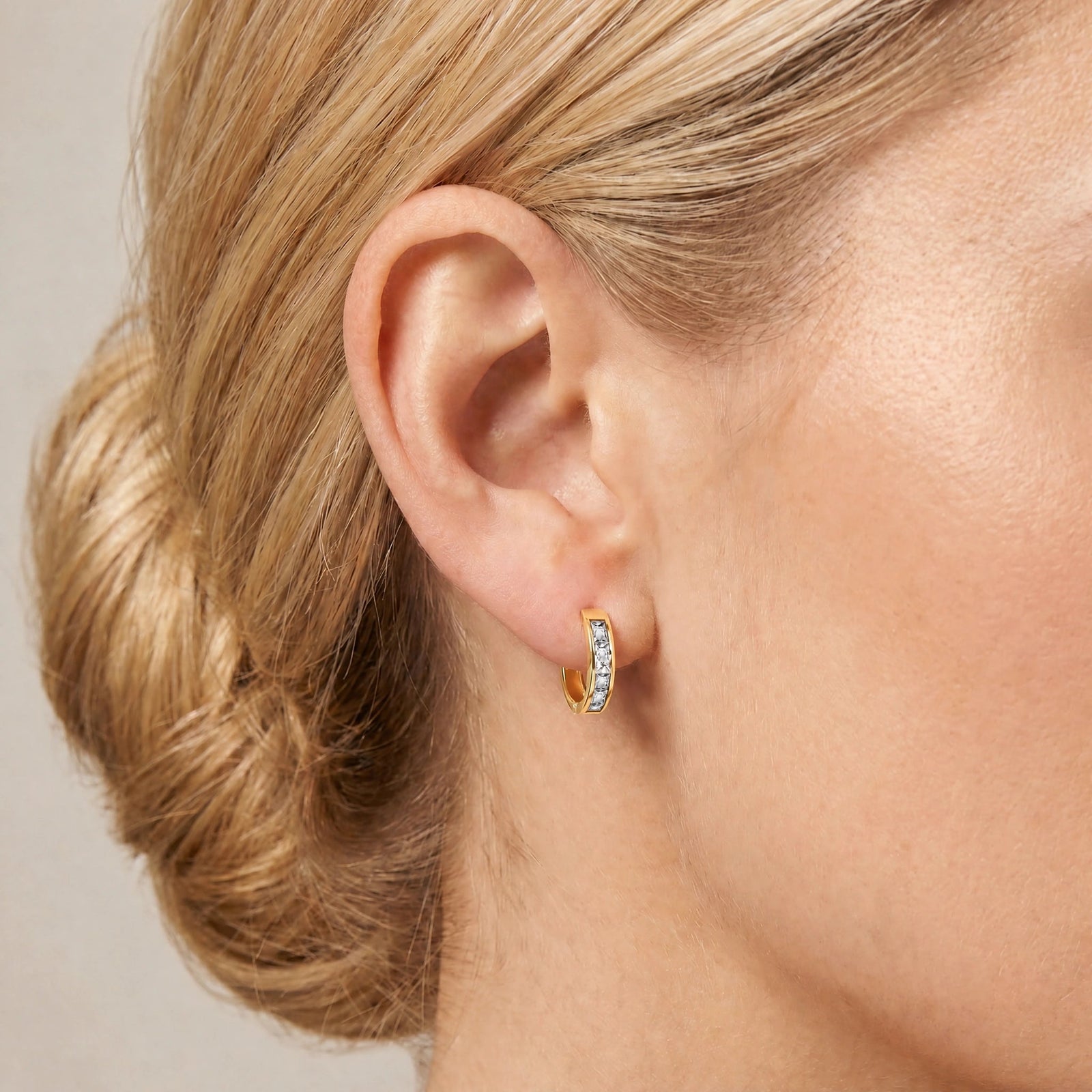 Yellow Gold Huggie Earrings Zirconia 10K — Drusilla