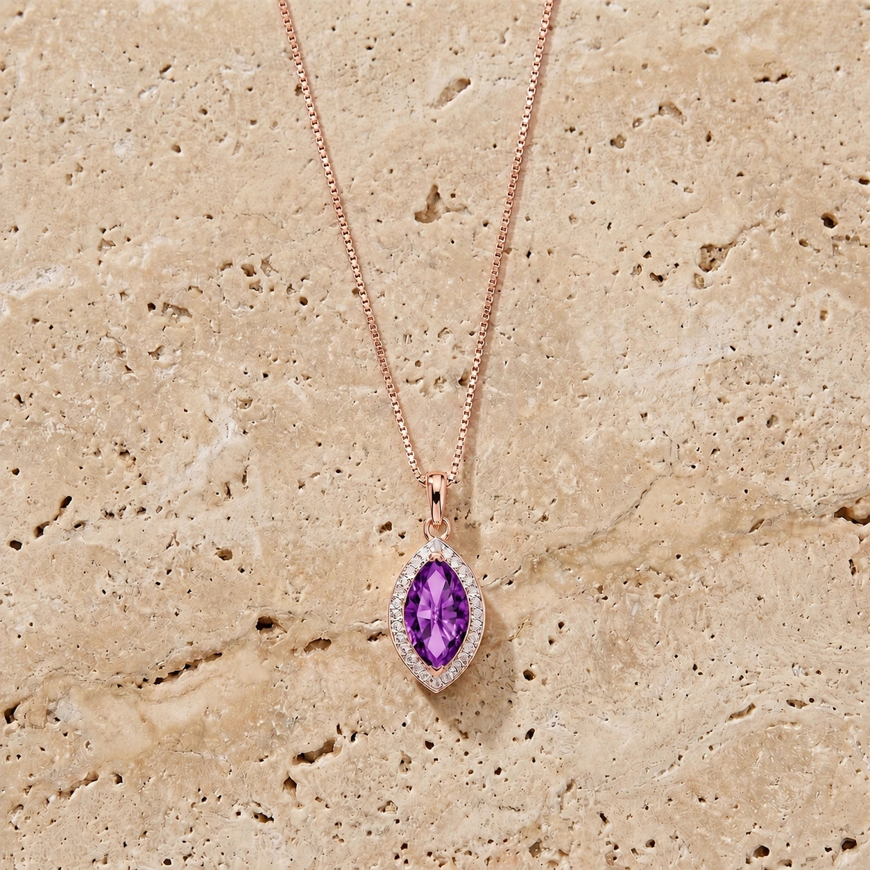 Rose Gold Pendant Necklace Amethyst 10K — Immacolata