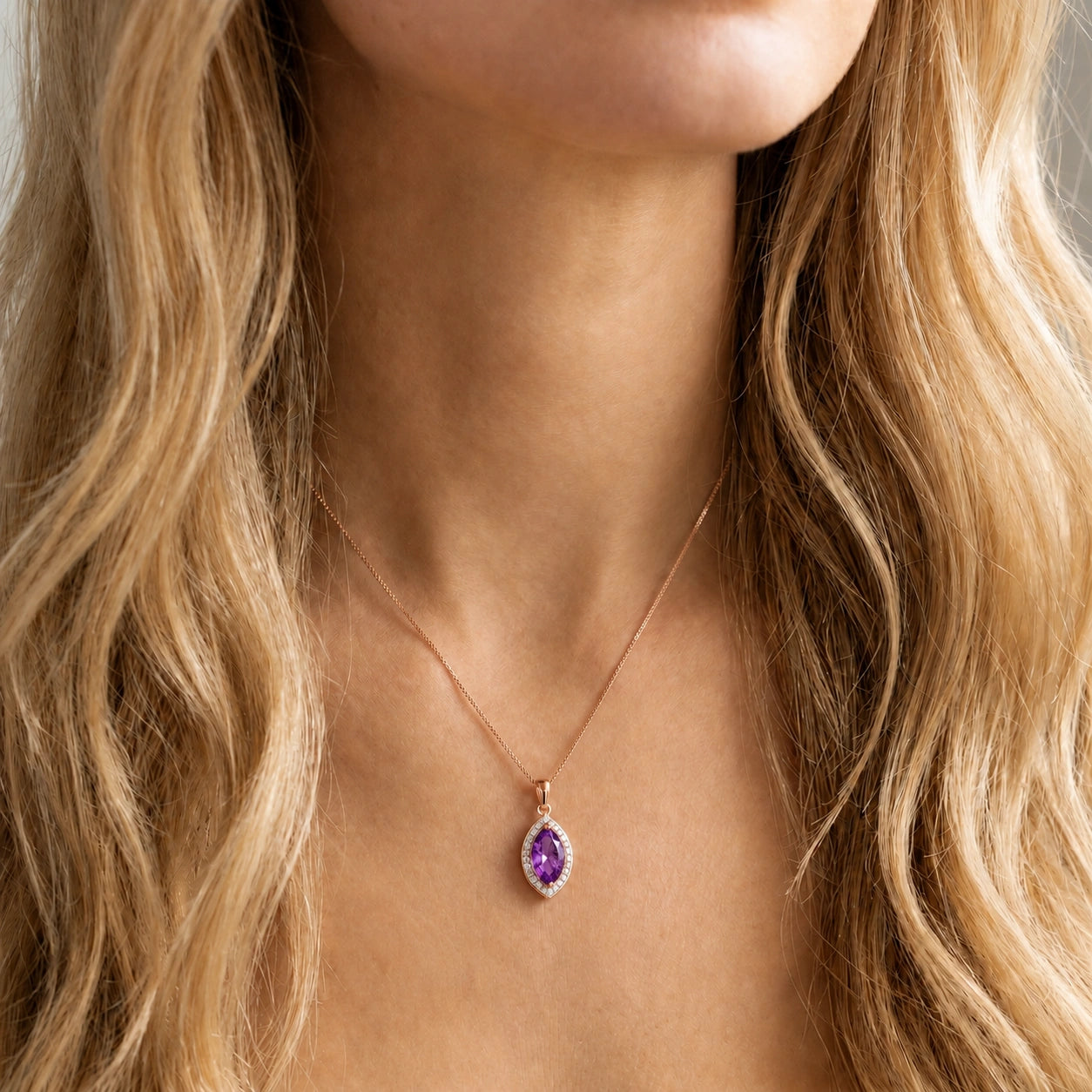 Rose Gold Pendant Necklace Amethyst 10K — Immacolata