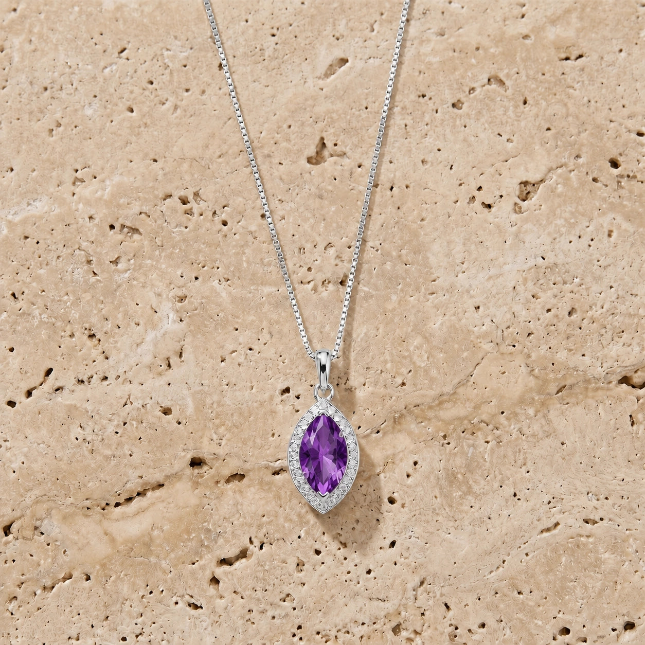 White Gold Pendant Necklace Amethyst 10K — Immacolata