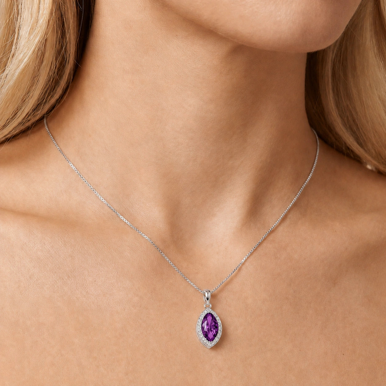 White Gold Pendant Necklace Amethyst 10K — Immacolata