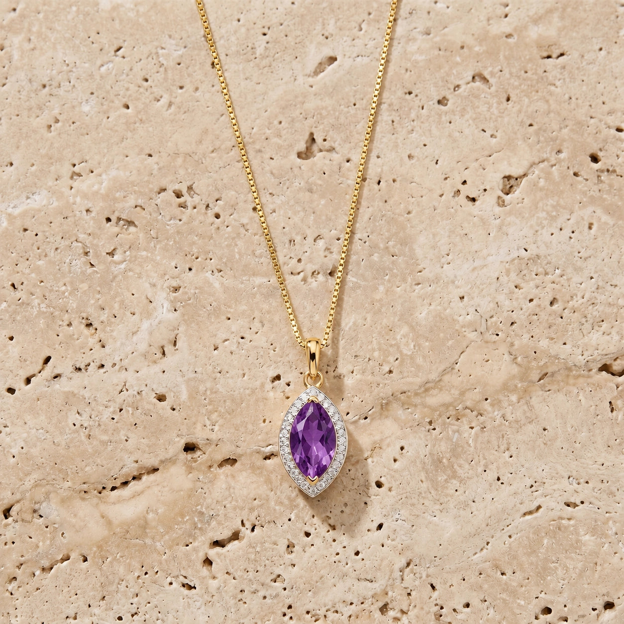Yellow Gold Pendant Necklace Amethyst 10K — Immacolata