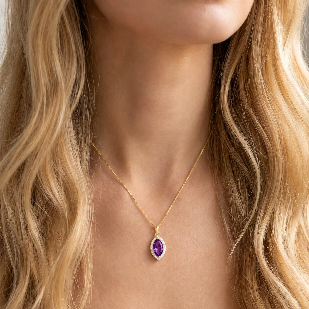 Yellow Gold Pendant Necklace Amethyst 10K — Immacolata