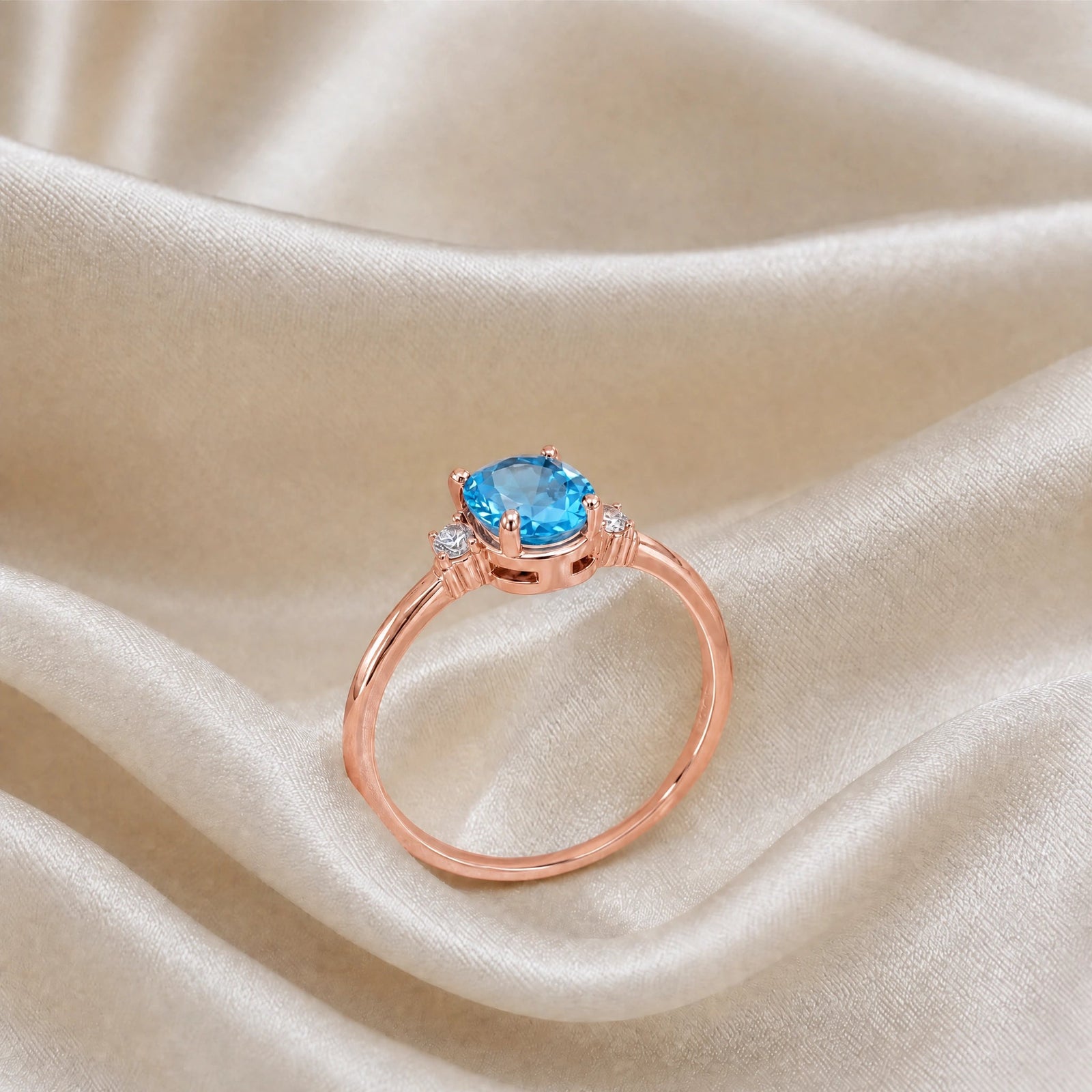 Rose Gold Grace Ring Blue Topaz 10K — Celeste