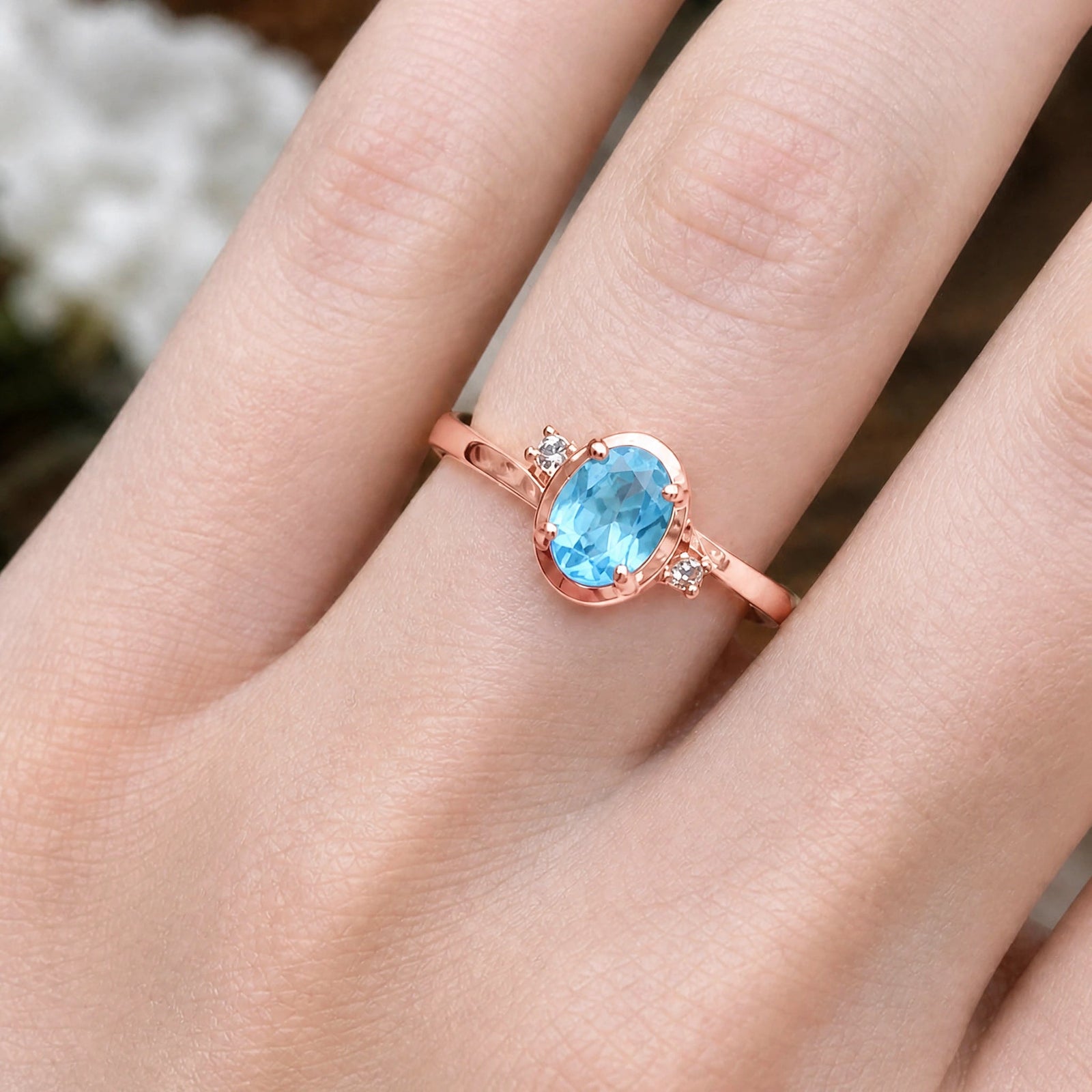 Rose Gold Grace Ring Blue Topaz 10K — Celeste
