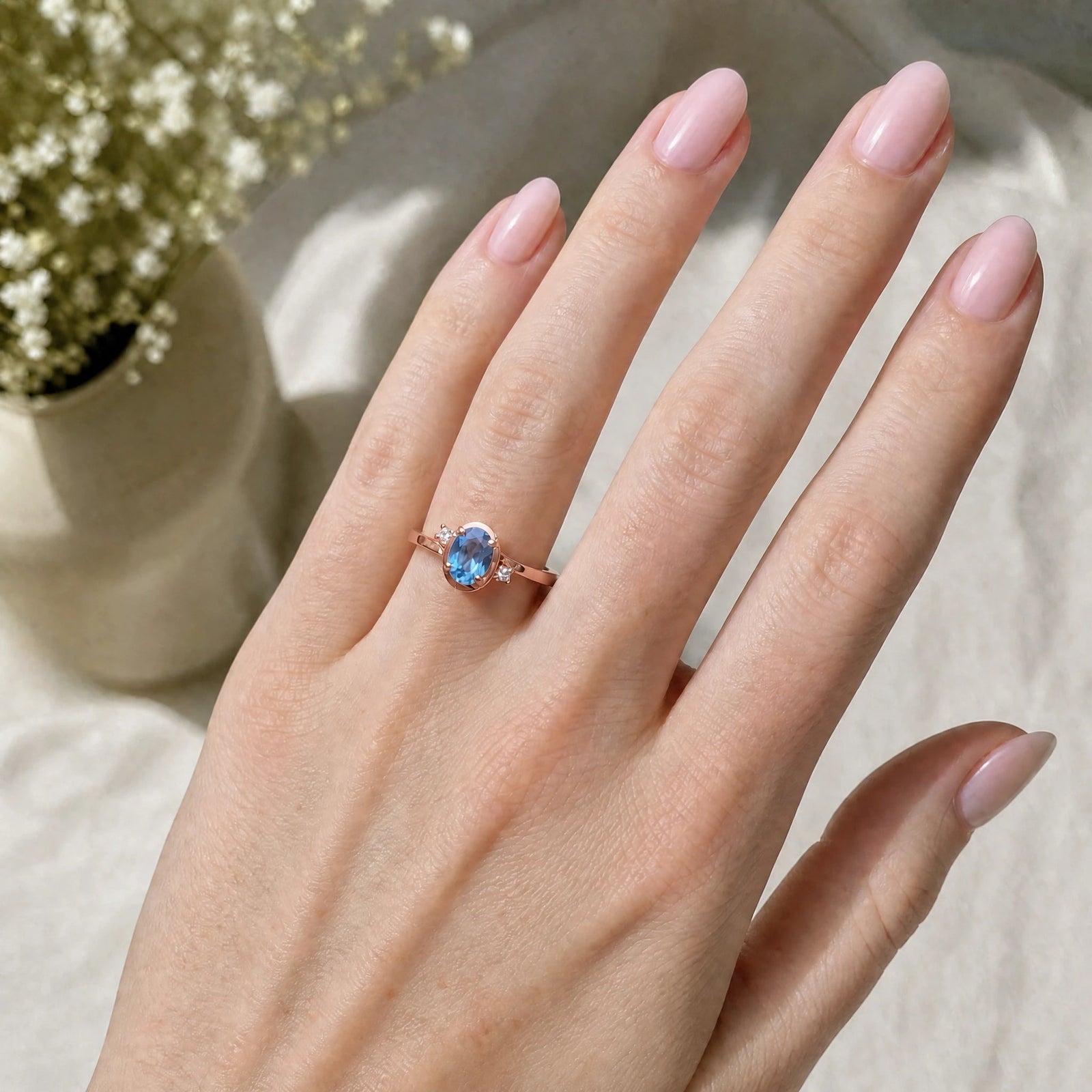 Rose Gold Grace Ring Blue Topaz 10K — Celeste