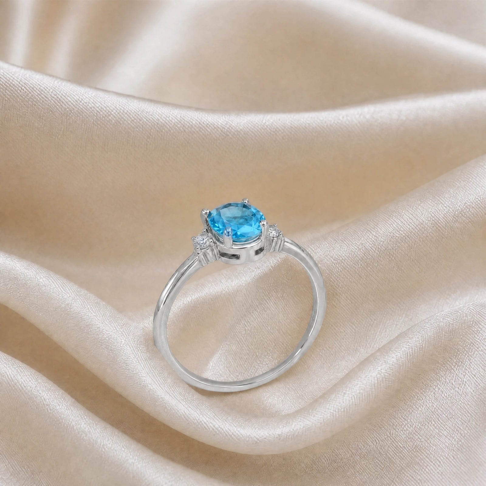 White Gold Grace Ring Blue Topaz 10K — Celeste